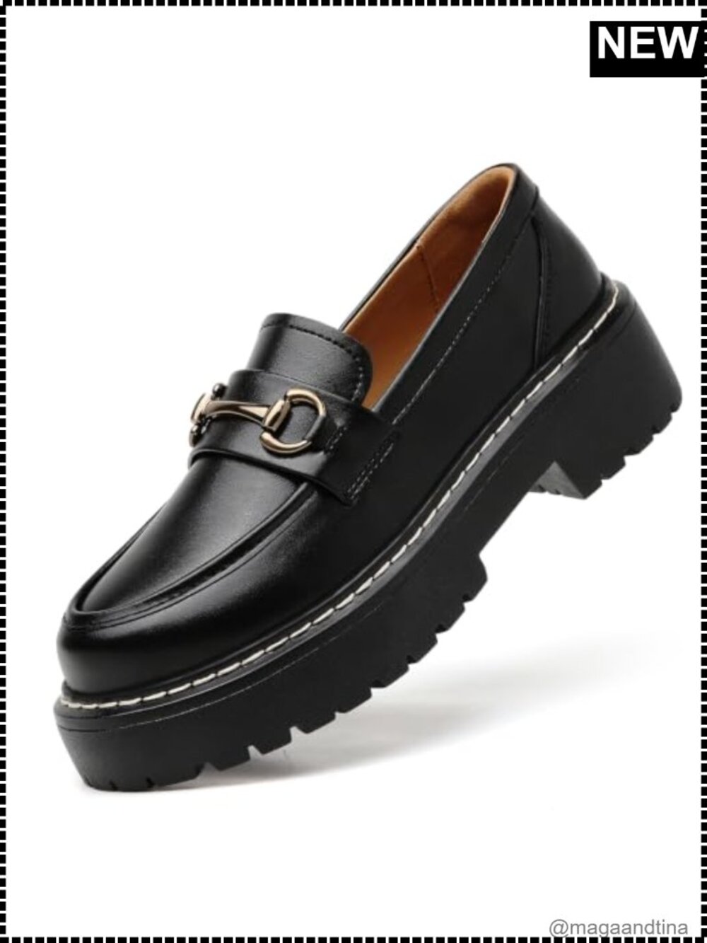 Women's Platform Loafers Leather Non Slip Chunky Penny Loafer Comfortable